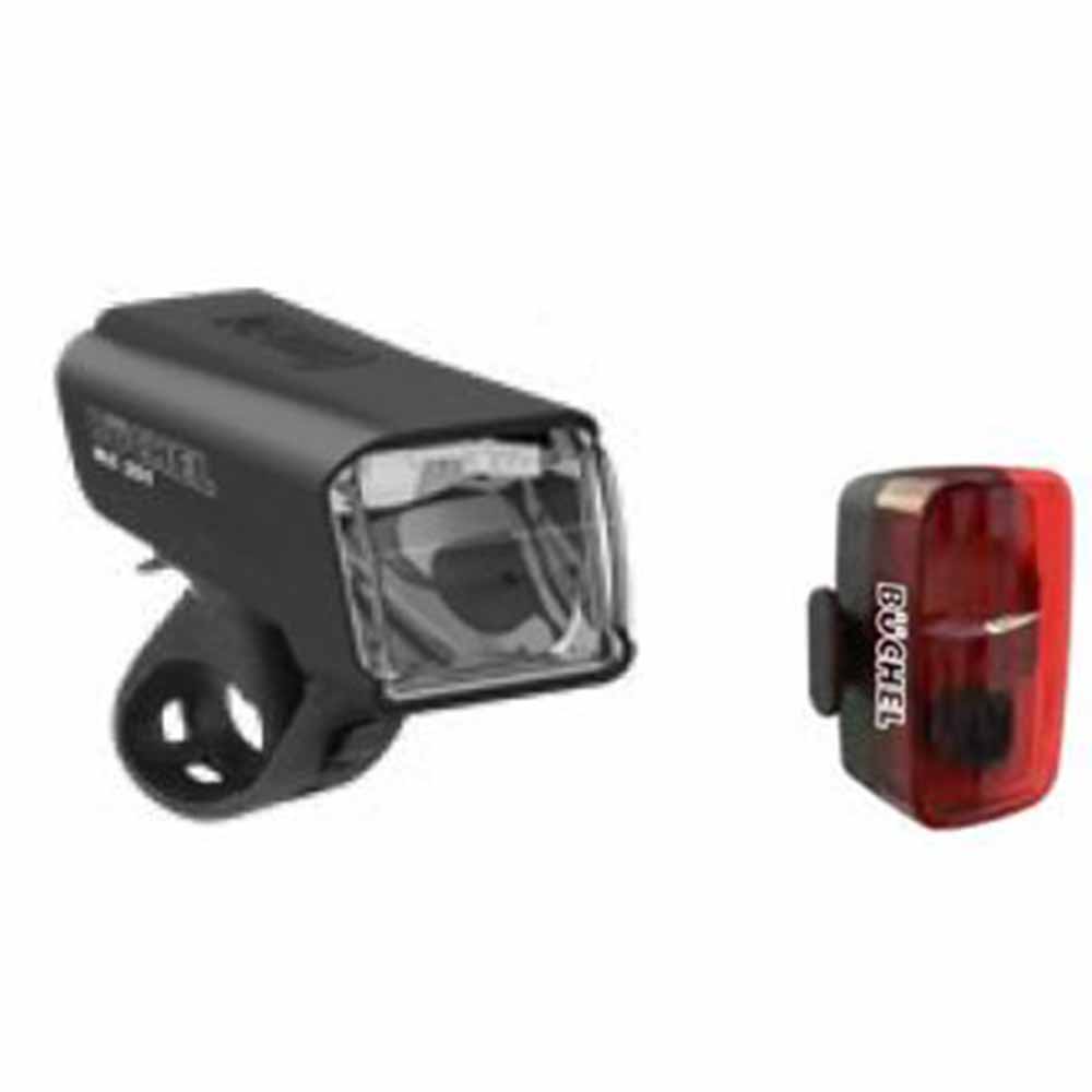 Set Luci Bicicletta LED Ricaricabili USB Büchel BLC 351 - Fanale Anteriore e Posteriore con Lenti VISUA LENS Impermeabile