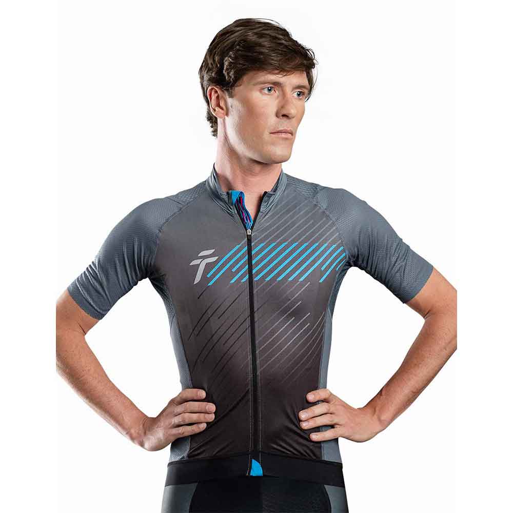 True Cycling Men Maglia Prestige Bici da Corsa  Grigio Blu